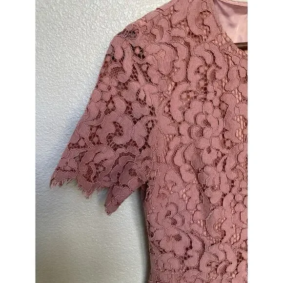 Rachel Parcell Pink Lace Dress Size Medium Knee Length Short Sleeve Ruffle - Picture 5 of 8